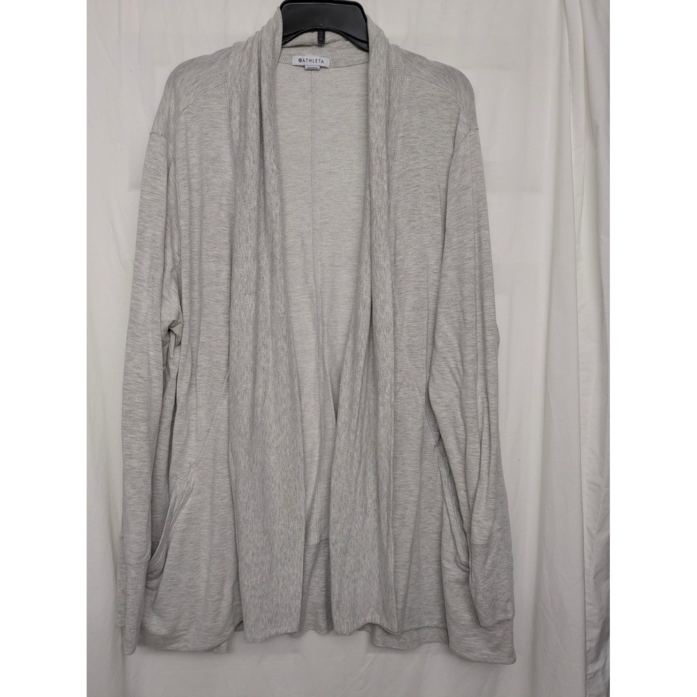 Athleta Pranayama Wrap Cardigan Heather Grey Open Front Pockets 3X 777944-04
